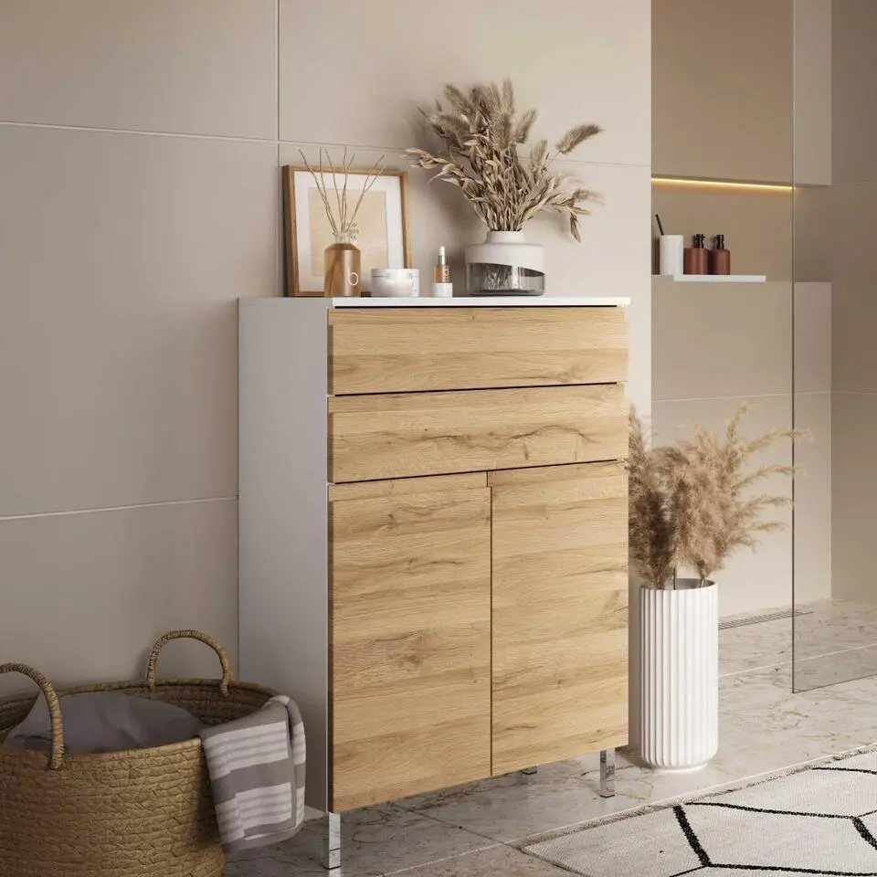 Badkamerkast Torres 60cm met 2 deuren & 2 lades - eikdecor/wit
