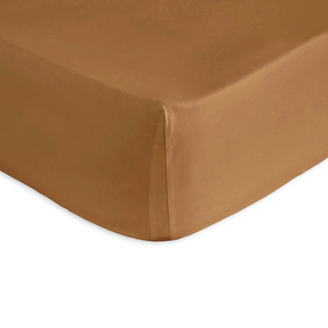 PURE DH - Drap housse en percale de coton PURE 90x200+28 cm moutarde