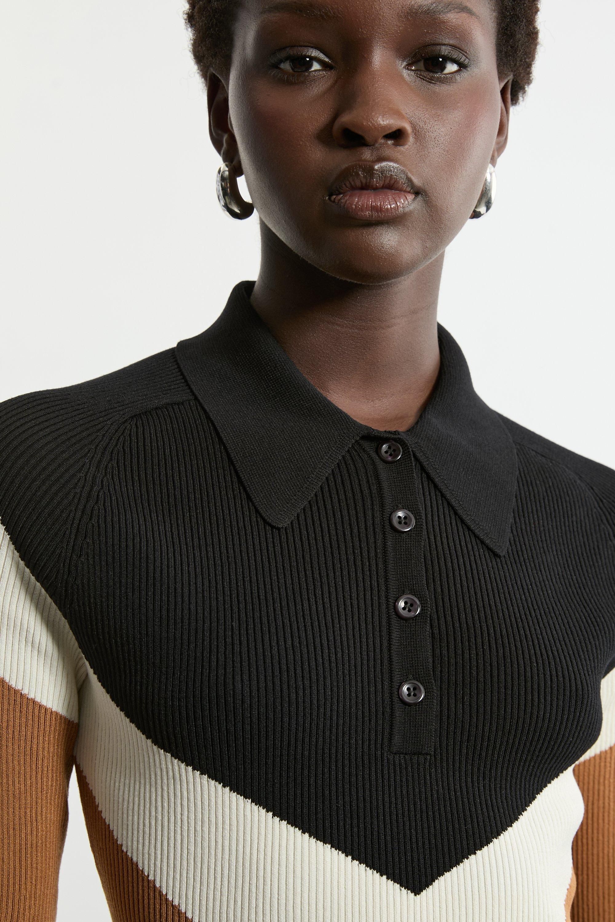 KarenMillen Viscose Blend Rib Knit Polo Top