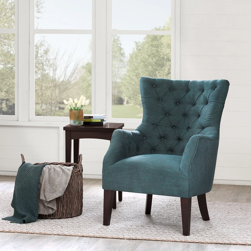 Madison Park Isa Green Button Tufted Wing Chair