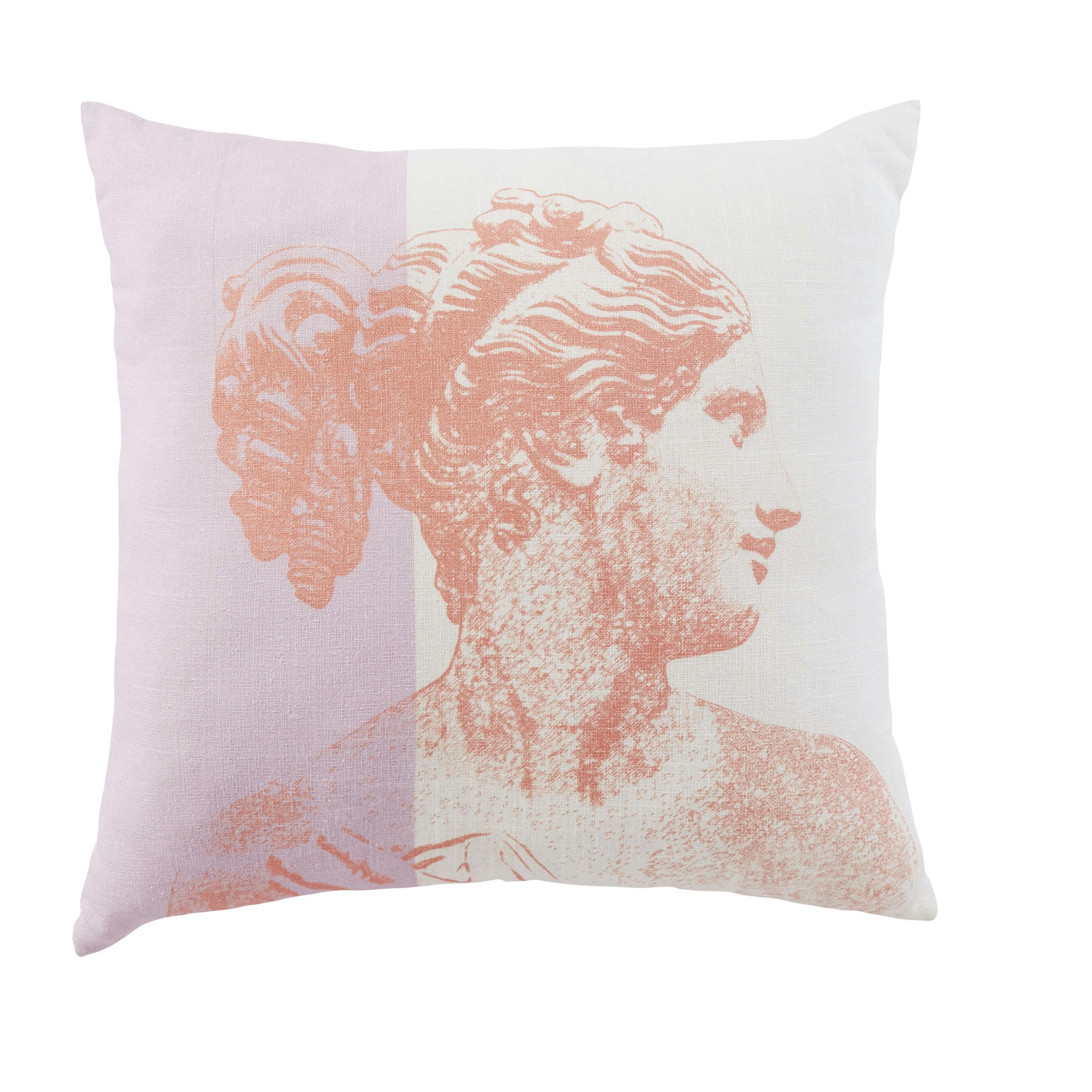 AVVA - Coussin imprimé statue rose, jaune et beige 45x45