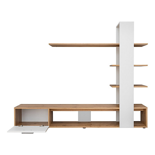 Meuble TV CLEO avec bibliothèque 190x152x37 blanc et chene