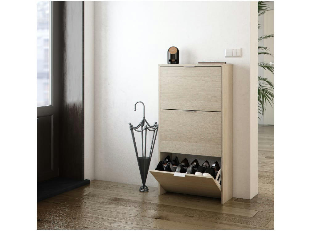 NOLAN - Meuble à chaussures couleur bois 18 Paires L60cm x H113cm