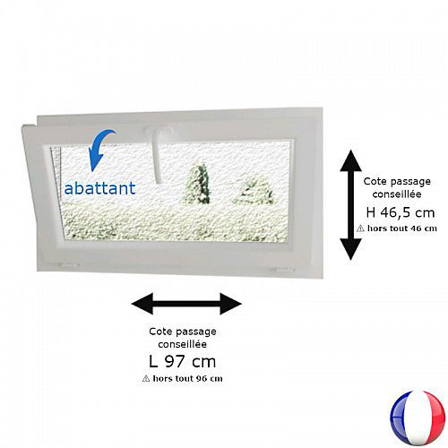 Fenêtre PVC blanc 1 vantail abattant hors tout H 46 x L 96 cm verre brouillé pour pose rénovation