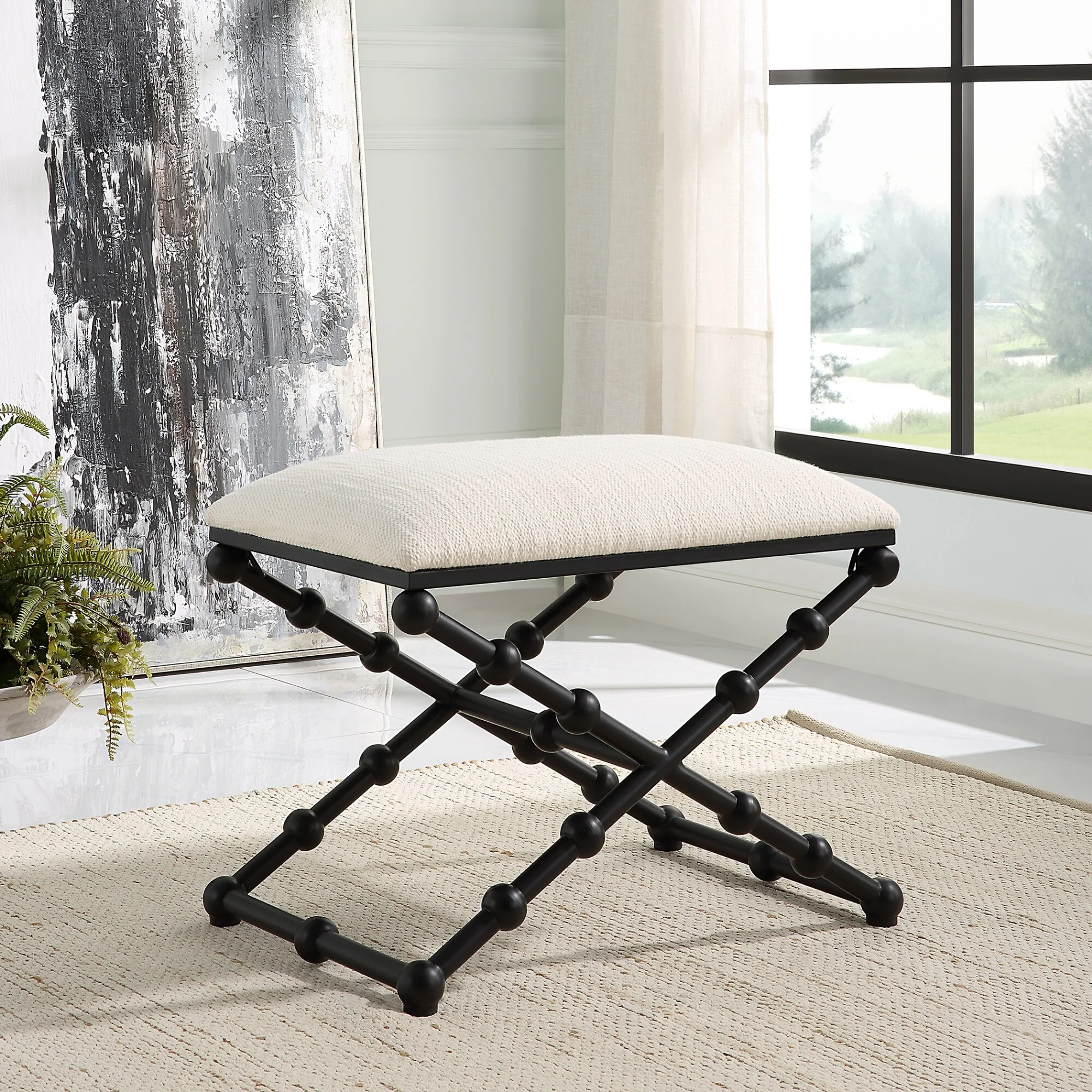 Upholstered Rectangular Bubble Legs Small Bench - 23.5 - Black