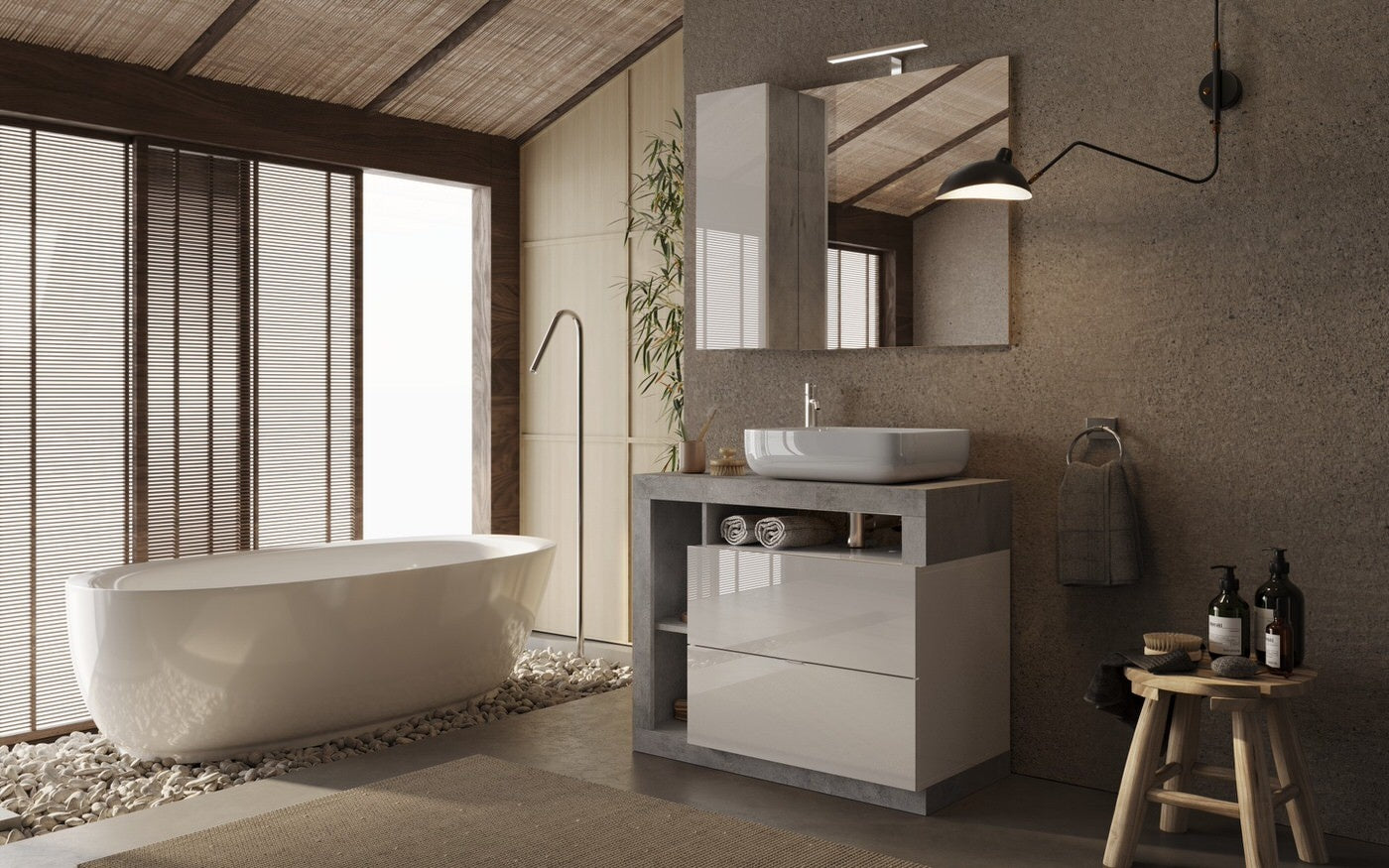 Benvenuto Design Hamburg 92 cm Beton Staand Wastafel en Onderkast