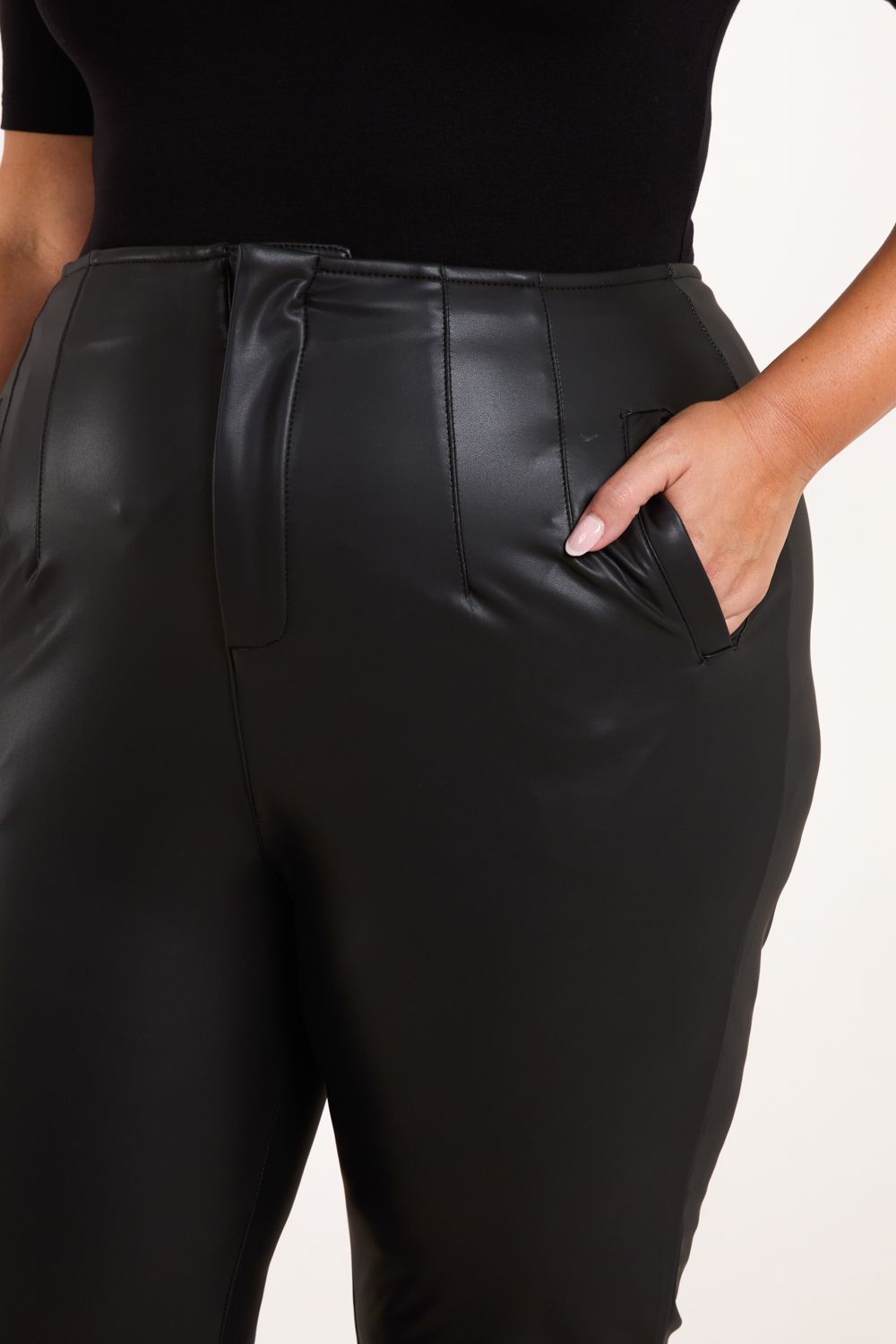Blue Vanilla Curve Matte Faux Leather Tailored Trousers