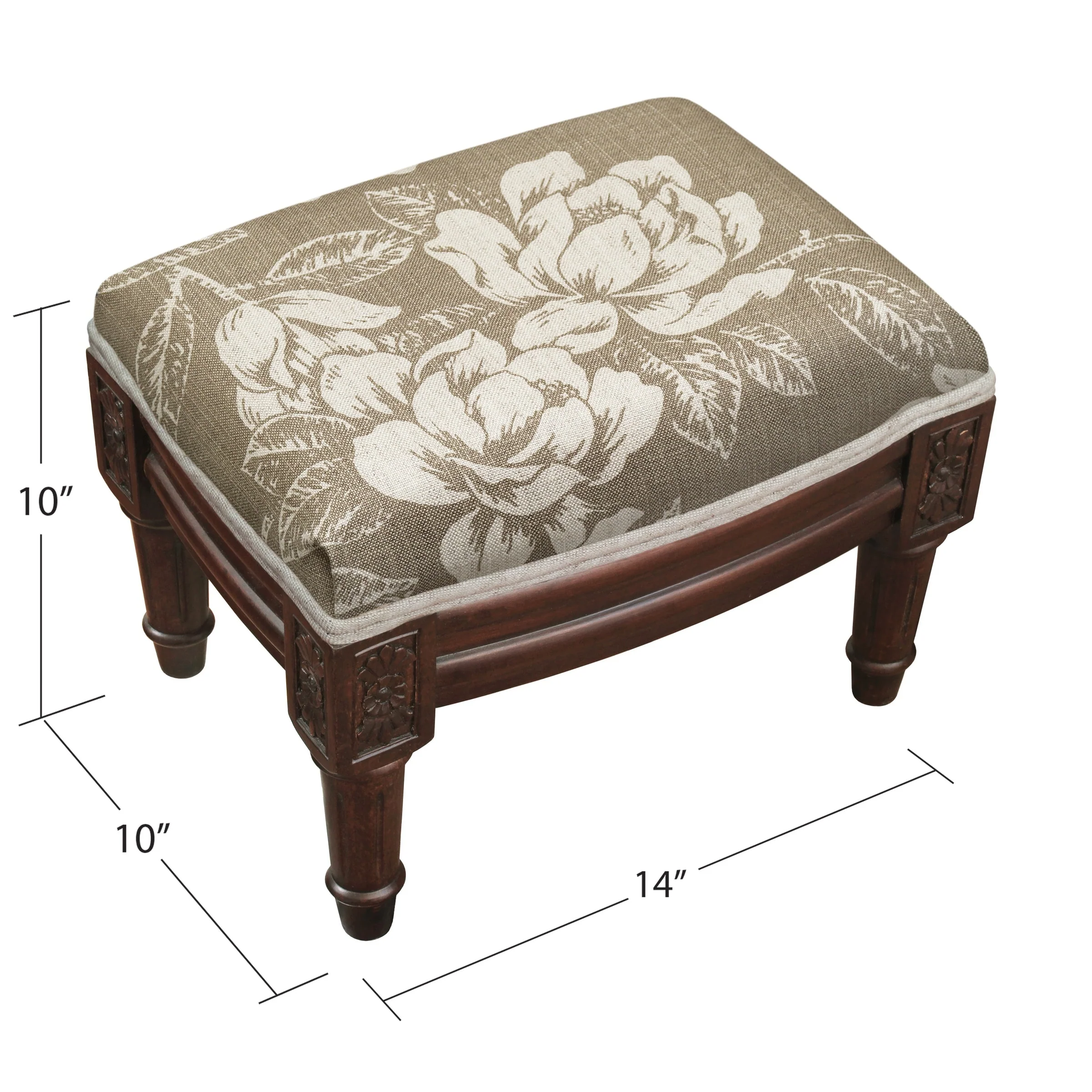Taupe Magnolia Footstool with wood stained finish
