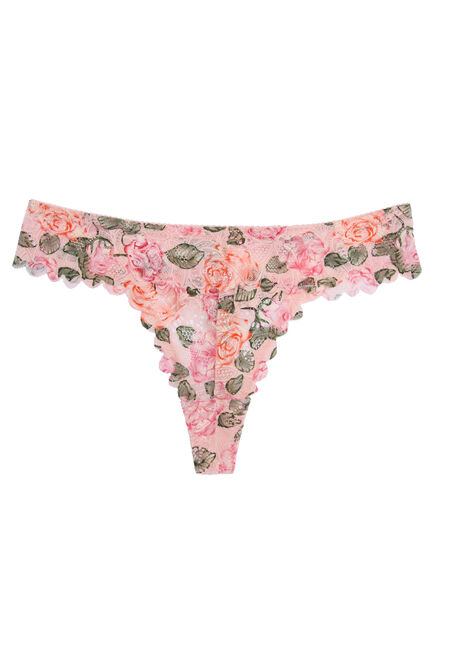 Womens Pink Rose Lace Thong