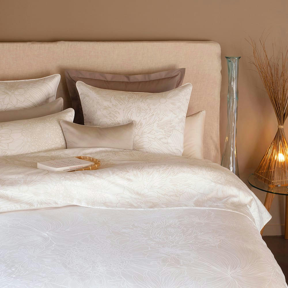FLOWER POWER WHITE - Housse de couette  satin de coton 120 fils/cm² beige 200x200
