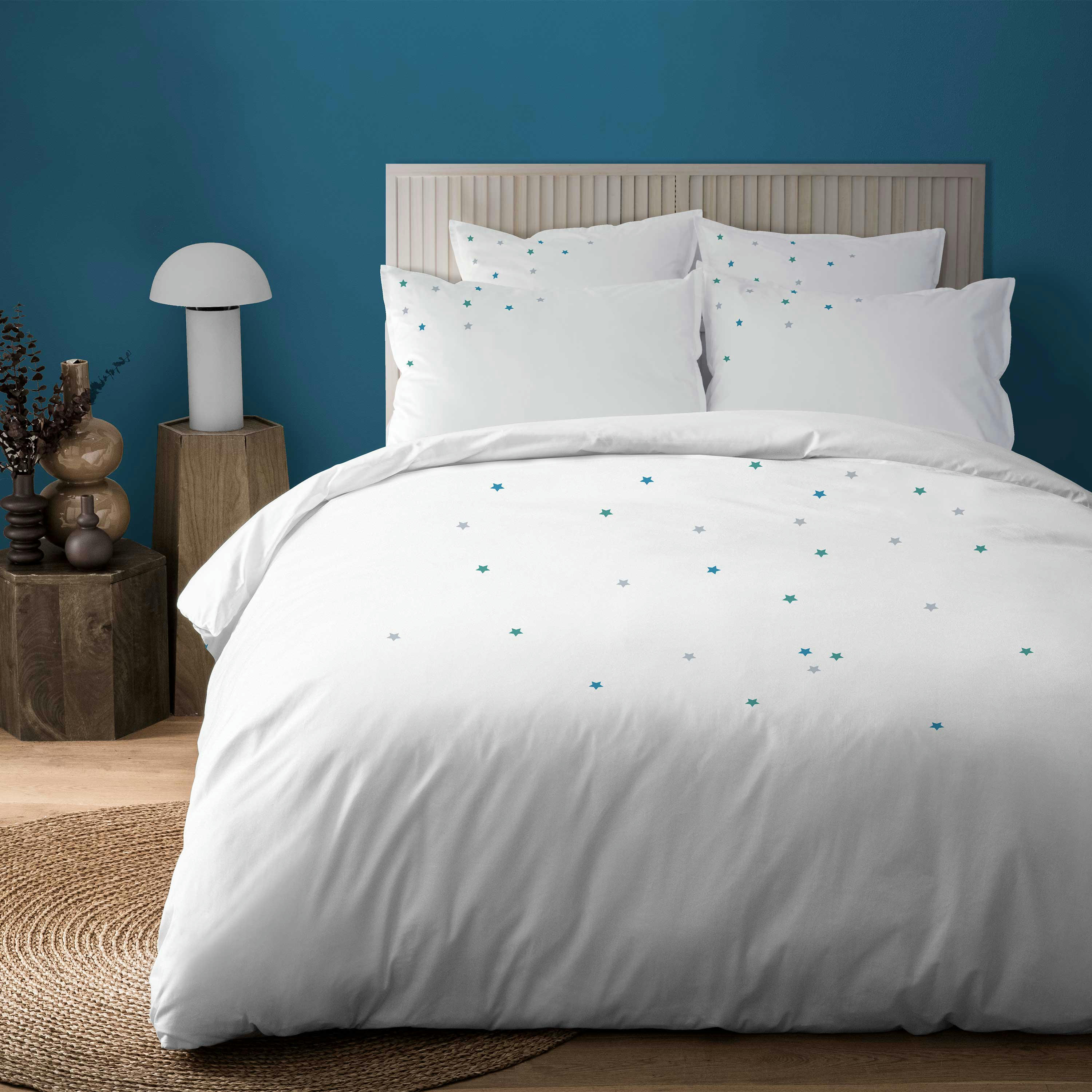 SONGE D'UNE NUIT D'ÉTÉ - Housse de couette brodée percale 200x200cm Blanc/bleu