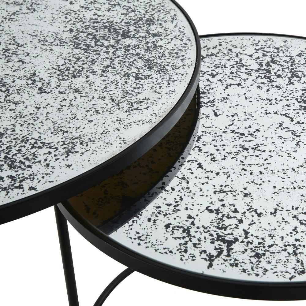 Pépite - Tables gigognes rondes en verre trempé effet miroir