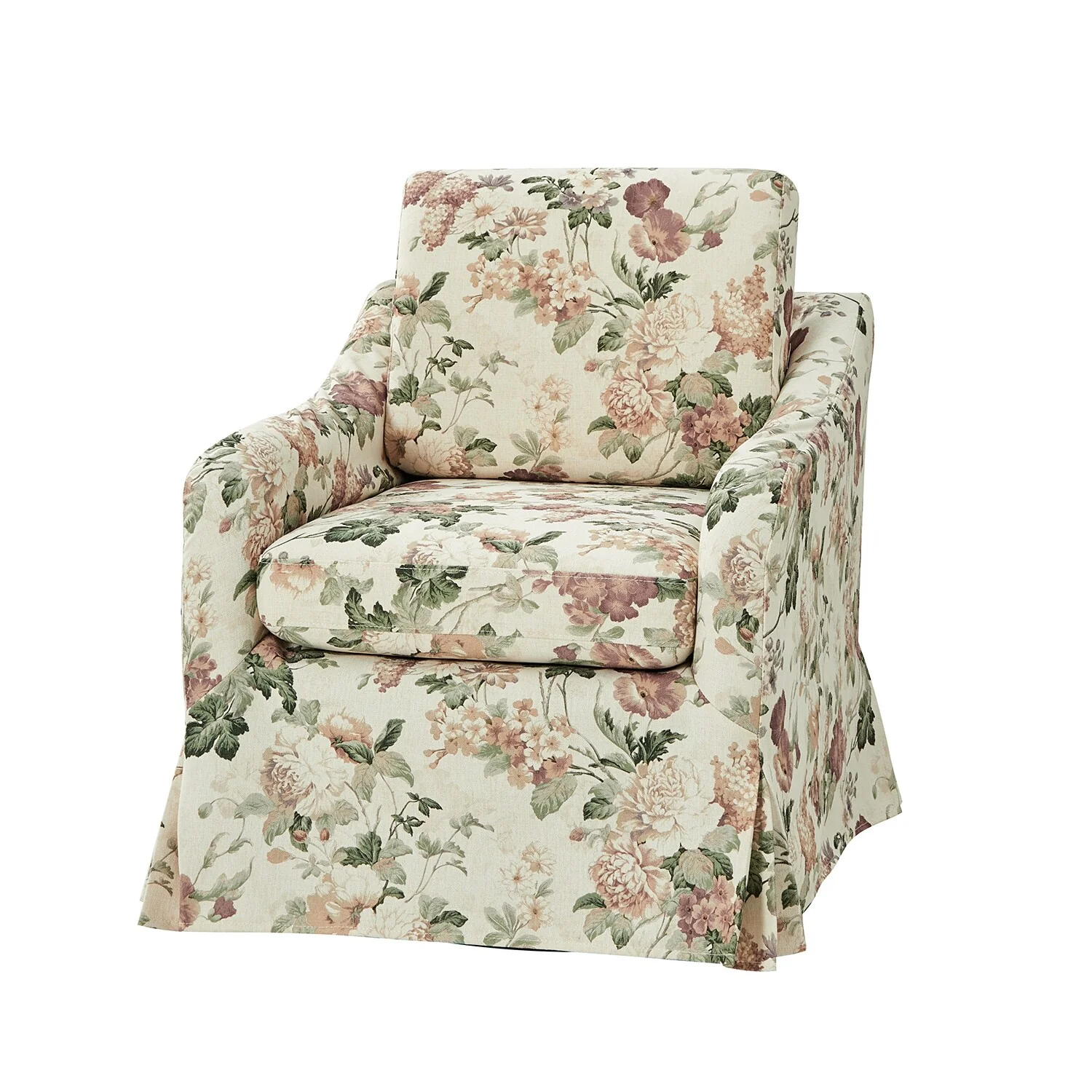Alois Floral Slipcover Swivel Accent Chair with Removable Cushion by HULALA HOME