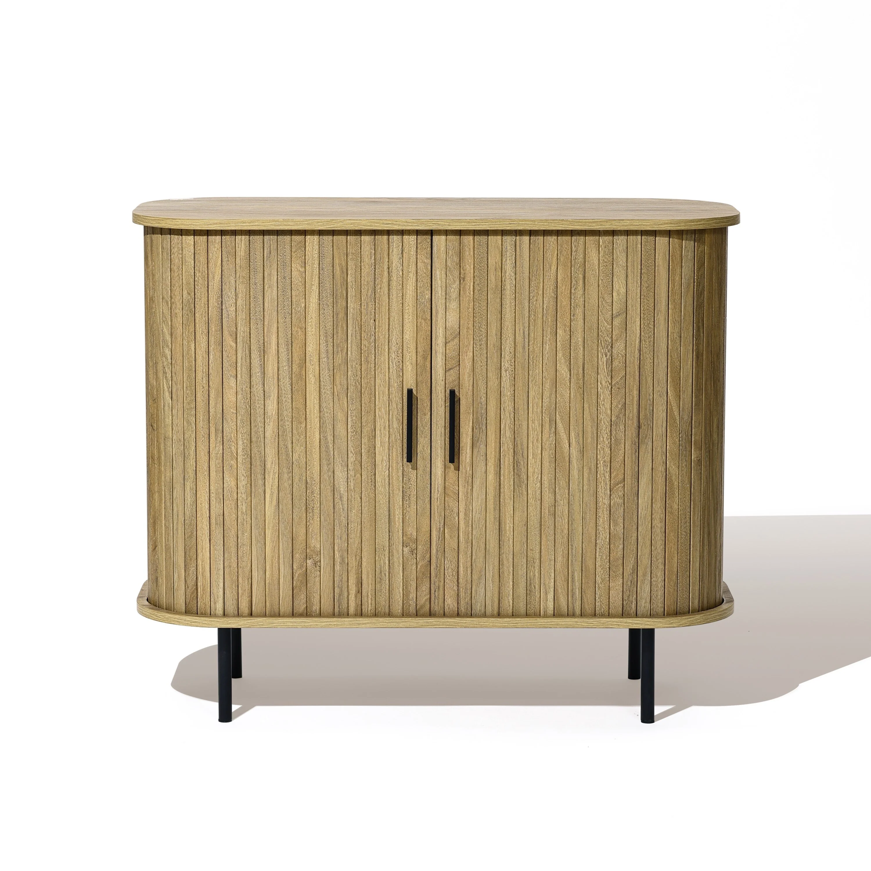 Mid-Century Modern 2-Door Accent Cabinet with Slatted Sliding Doors - 29.5 H x 35.4 W x 15.7 D