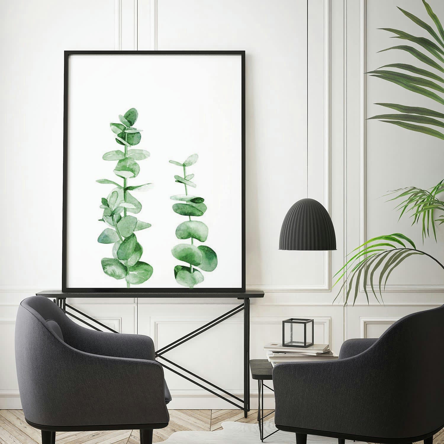 PLANTAS - Affiche avec cadre noir - Couleur Eucalyptus - 30x40