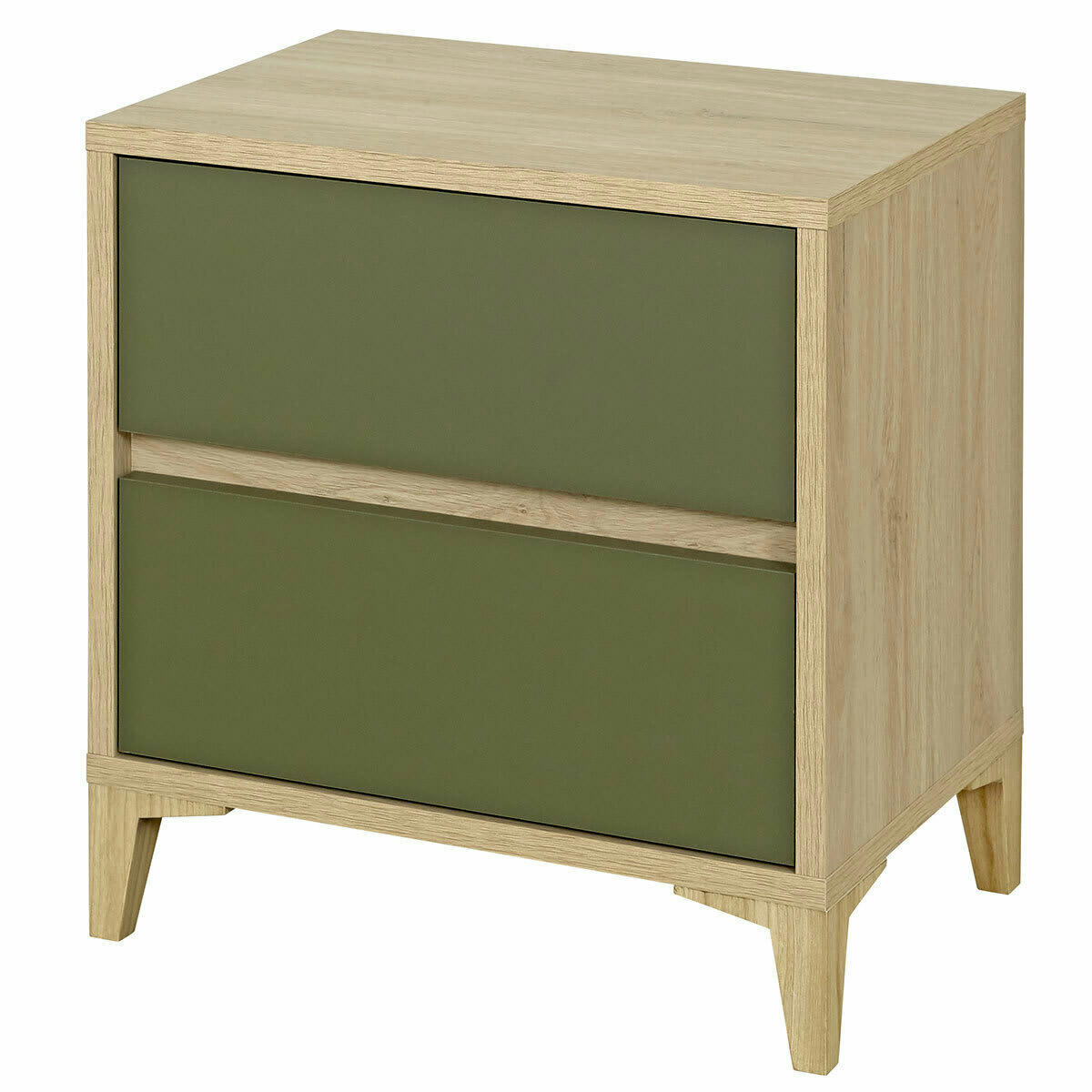 KIRA - Chevet 2 tiroirs effet bois chêne et vert