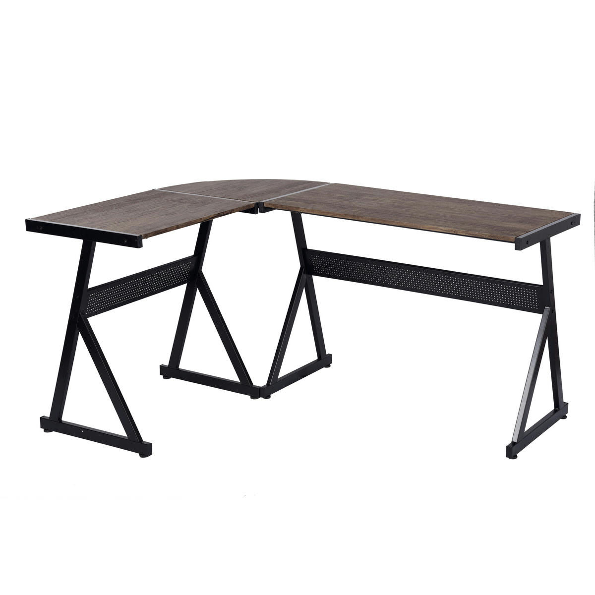 CHÊNE - Bureau d'angle effet bois marron au style industriel