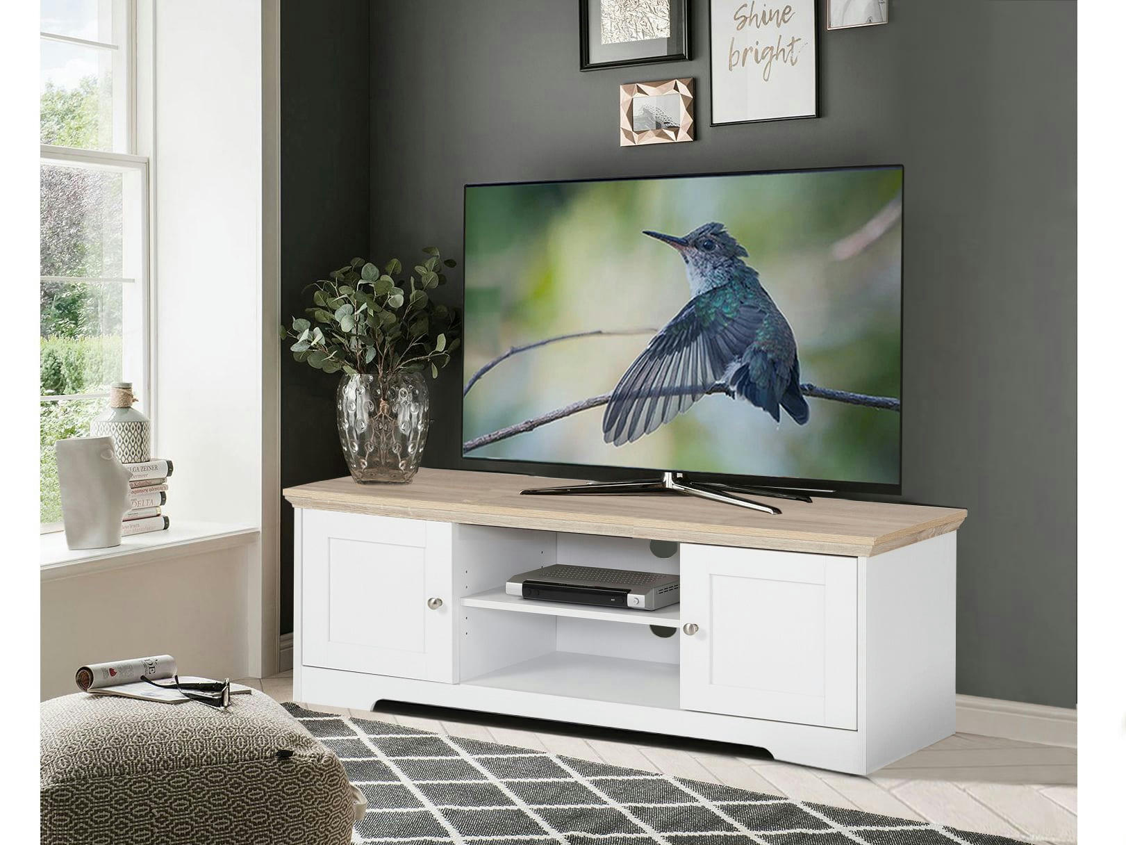 NANNA - Meuble TV avec 2 portes en panneaux de particules blanc