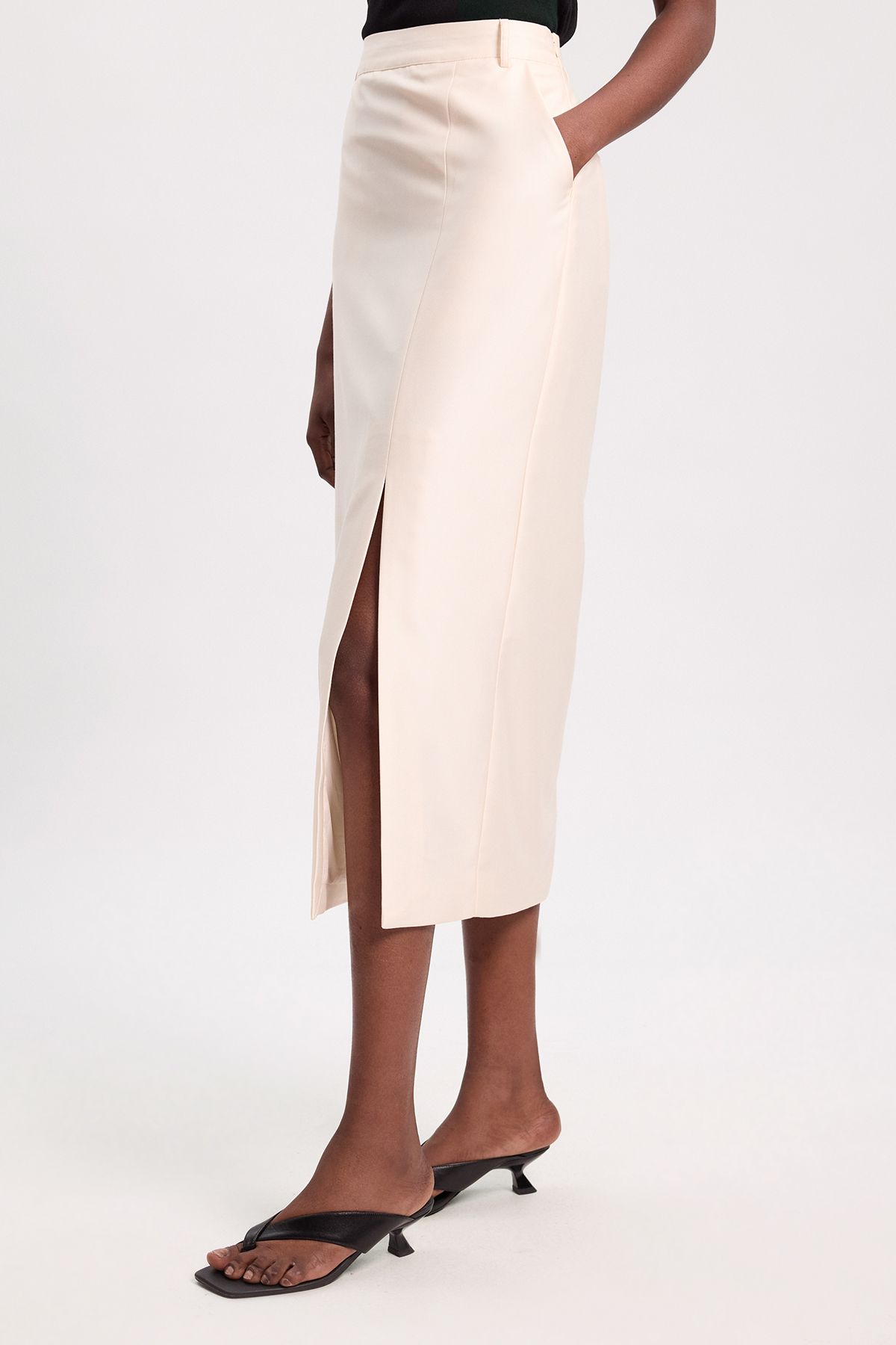 KarenMillen Tailored Satin Pencil Midi Skirt