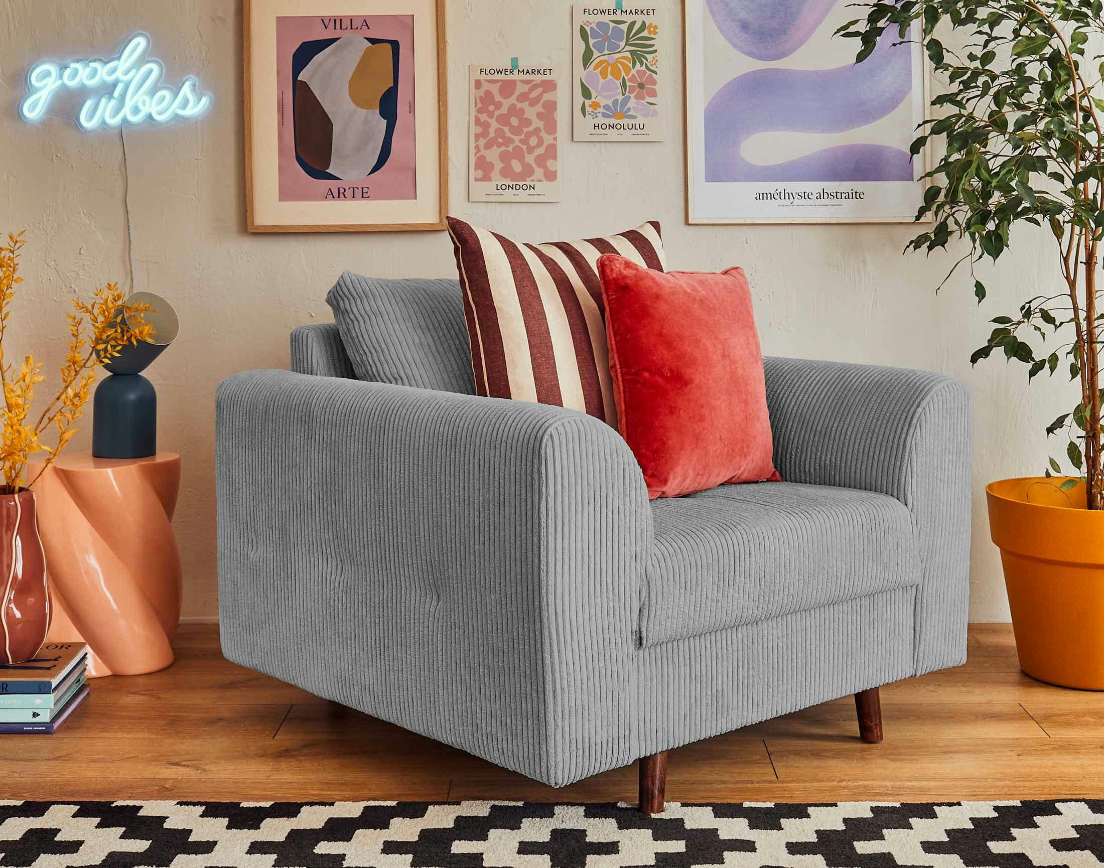 RUNE - Fauteuil en velours côtelé gris clair