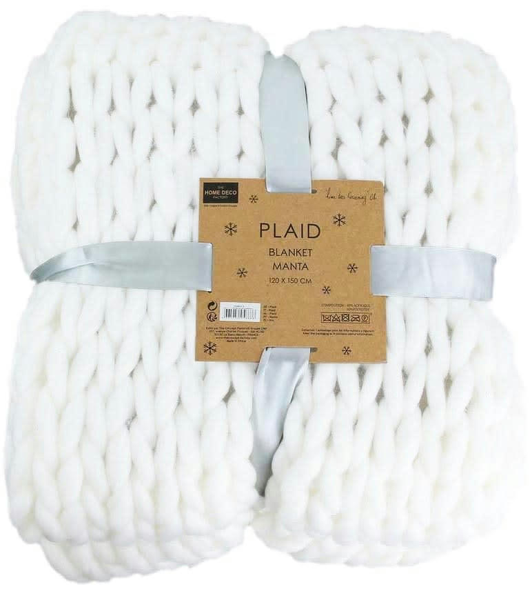 - Plaid grosses mailles chunky 120 x 150 cm blanc