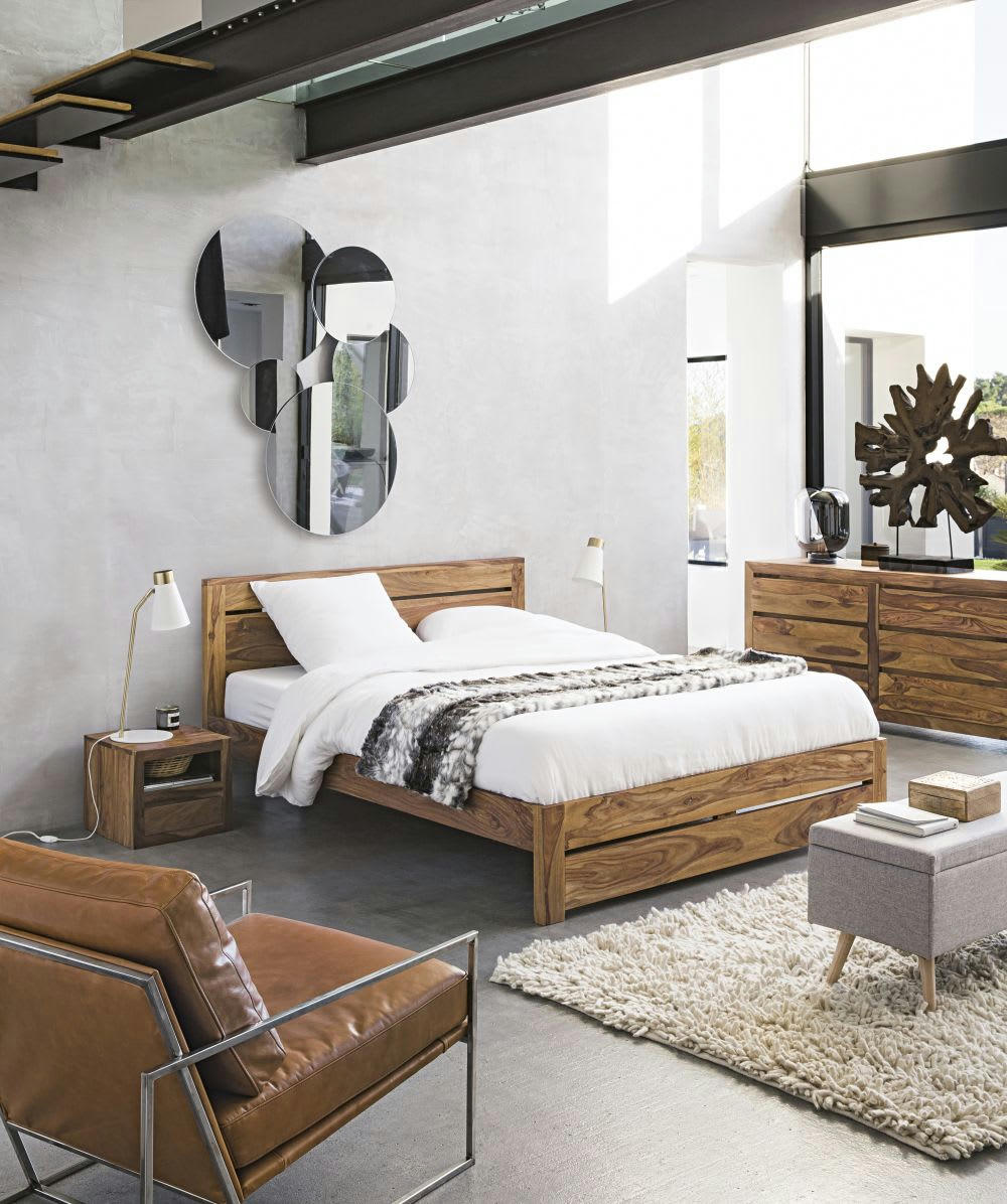 Stockholm - Lit 140x190 en bois de sheesham massif