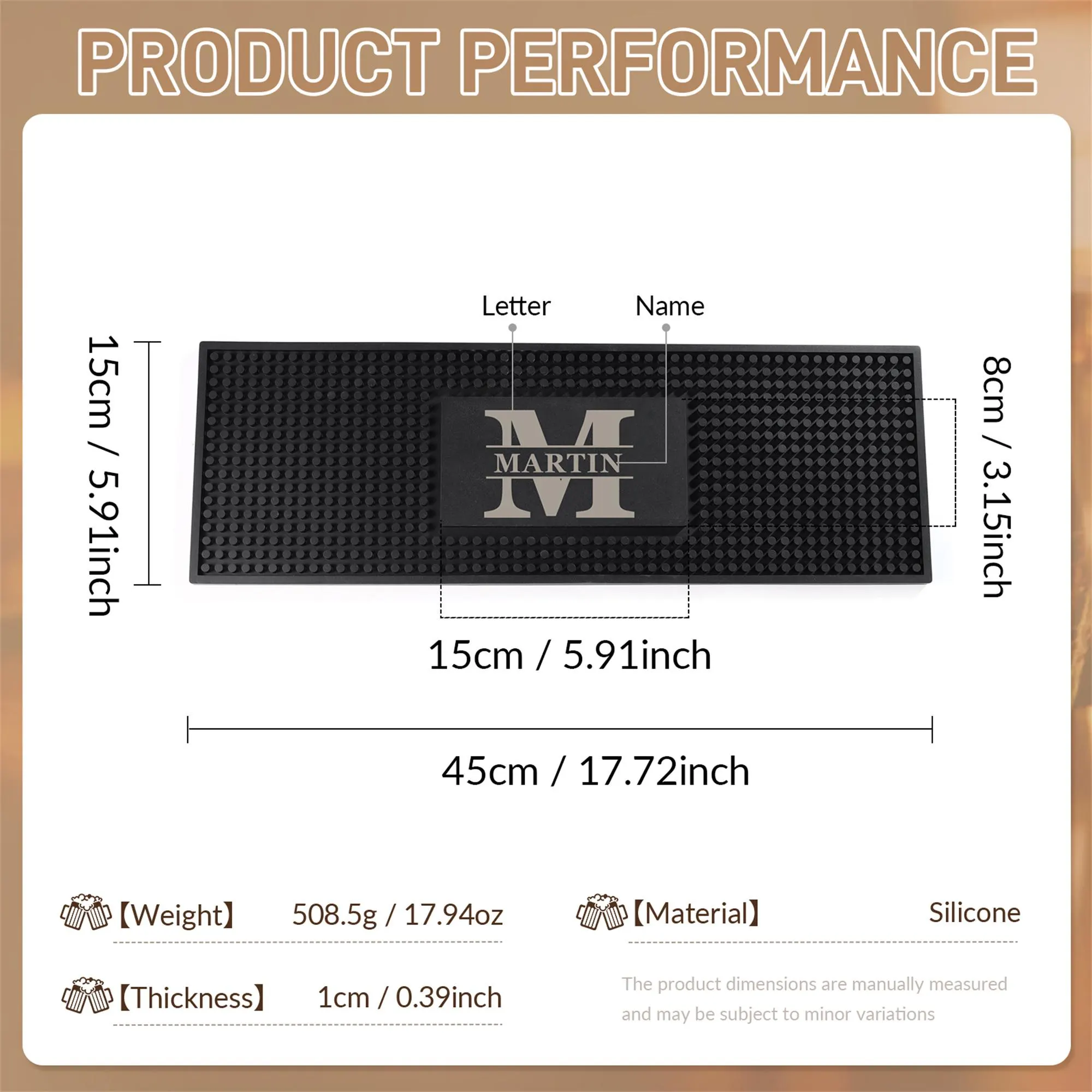 Personalized Bar Mat with Name, Custom Logo Bar Rubber, Silicone Barware Gift, Pub Accessories, Rubber Bar Mat, Home Bar Gift