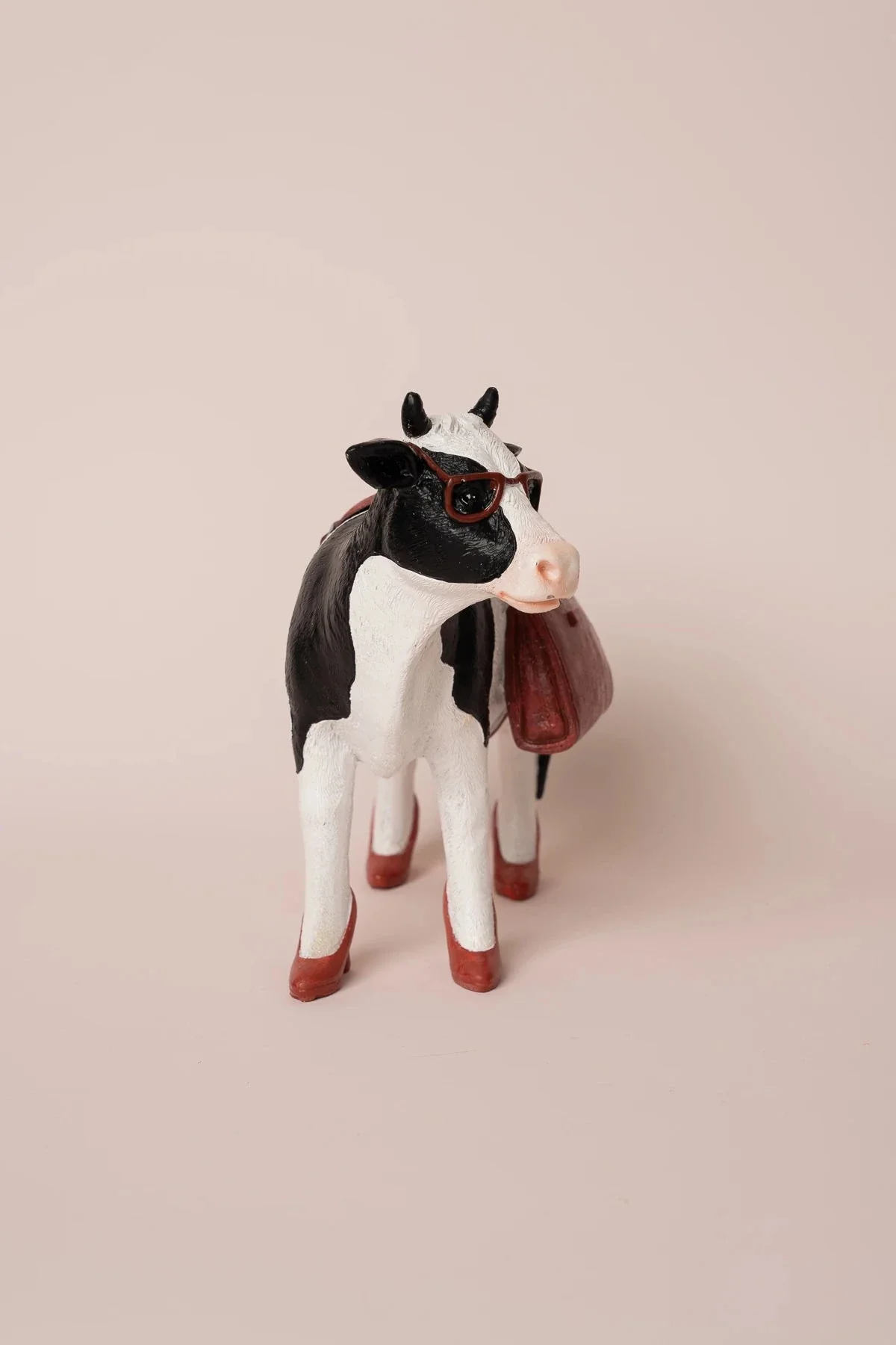 Cow Figurine in Red Heels & Handbag