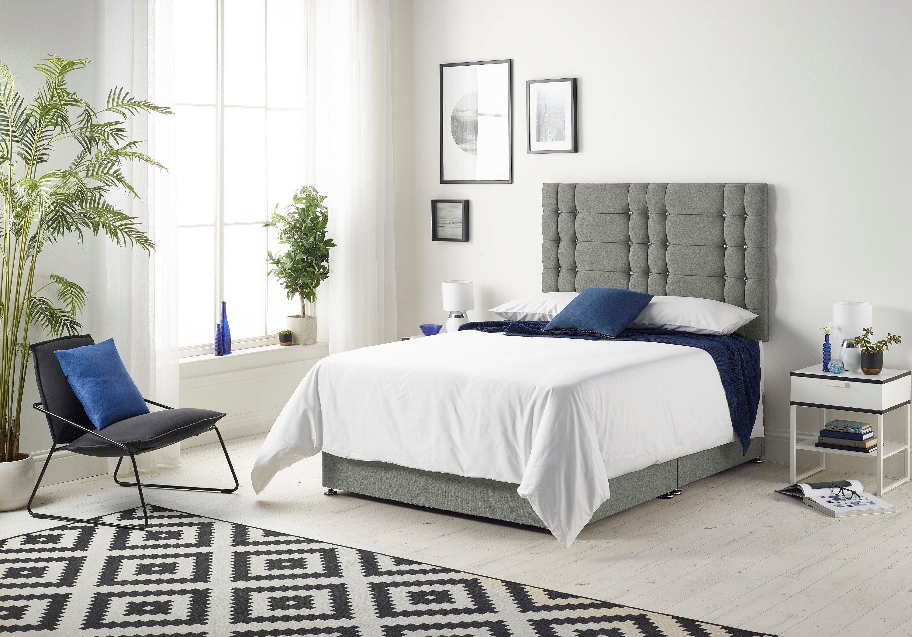 Somnior Bliss Divan Bed with Sprung Memory Foam Mattress and Headboard Linen Fabric