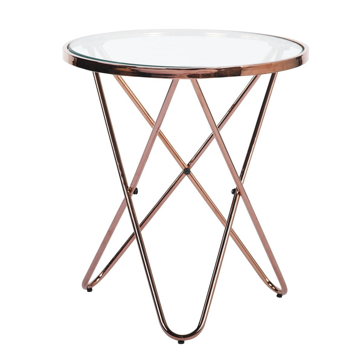 - Table d'Appoint Ronde Style Scandinave Or Rose Avec Verre Transparent