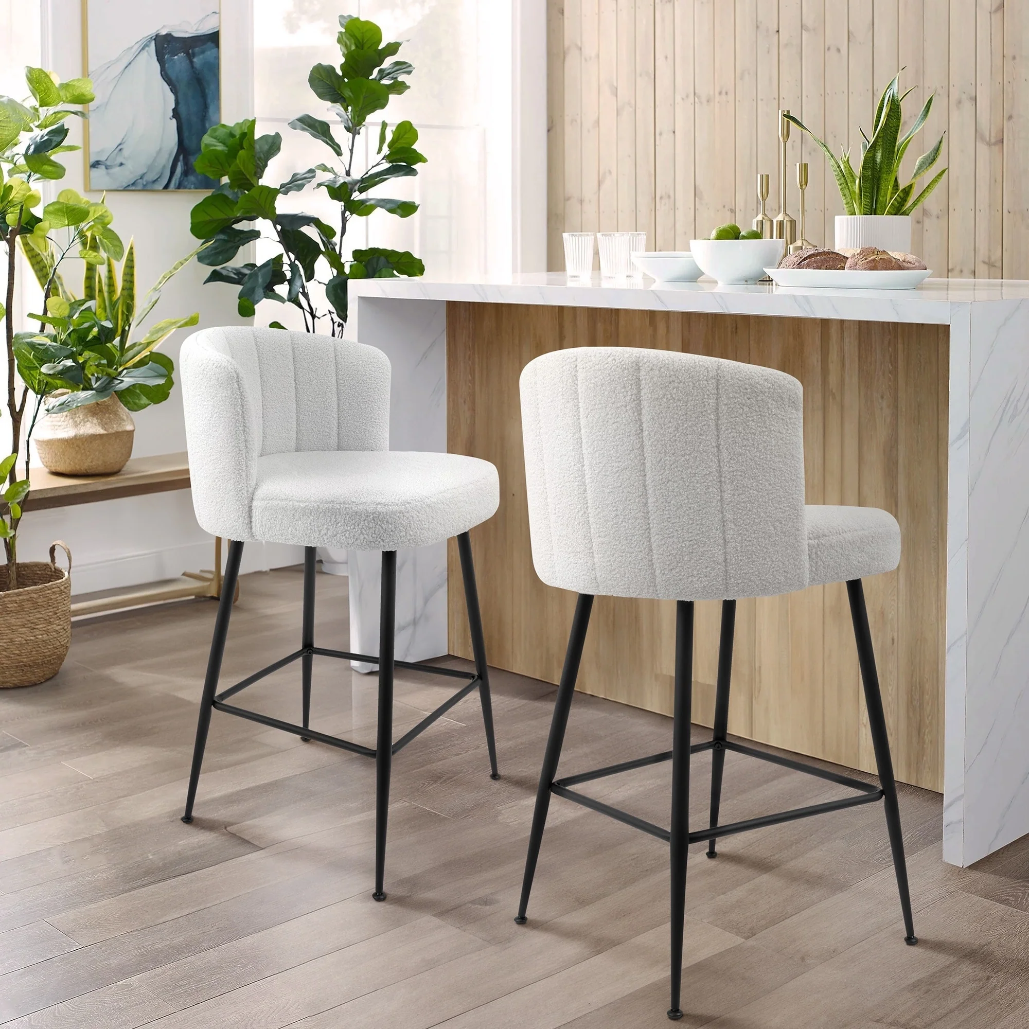 Upholstered Counter Height Barstools with Back Modern Chairs for Kitchen Island