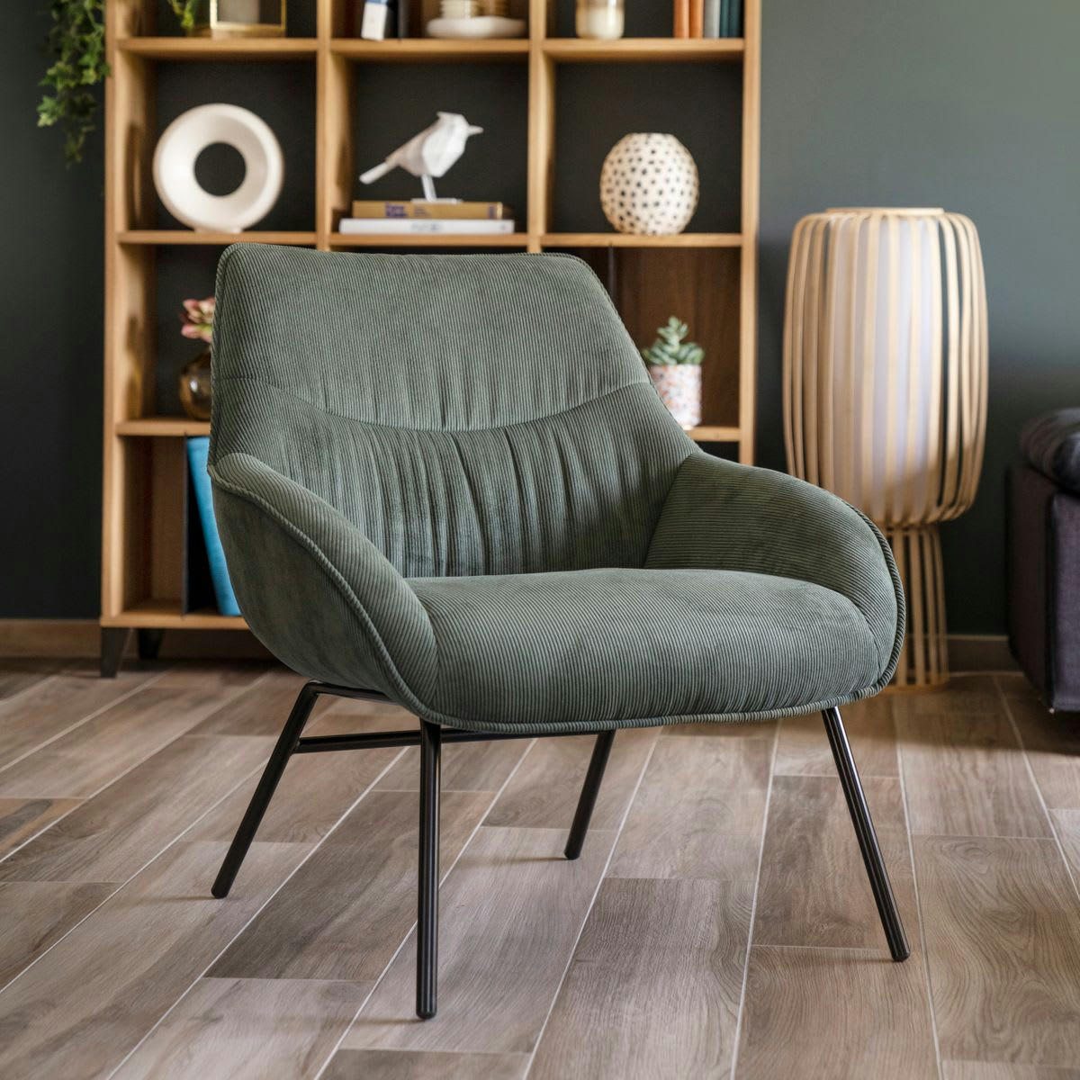 MARTIN - Fauteuil velours côtelé vert sapin