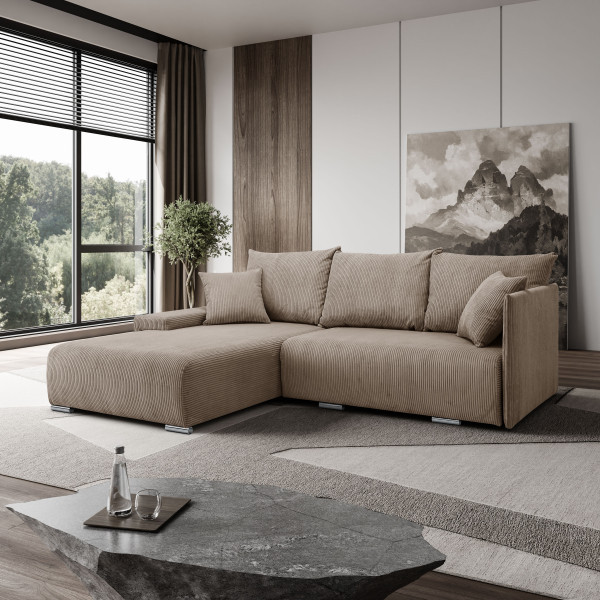 Narożnik, Sofa w kształcie litery L, Livorno tkanina Poso Jasnobrązowy Lewy