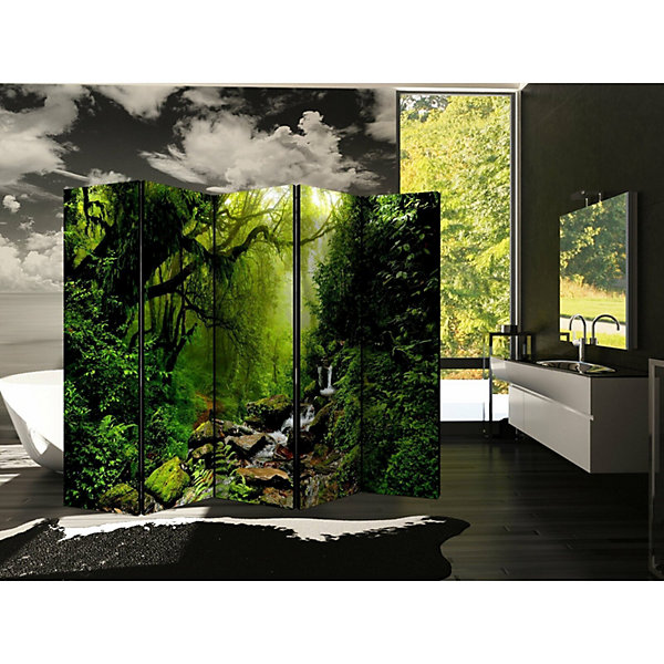 Paravent Décoratif - Immersion Forêt Féerique élégante 225 x 172 cm Blanc et Vert