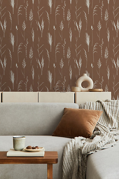 ESTAhome papier peint hierba de la pampa brun rouille 50 x 900 cm