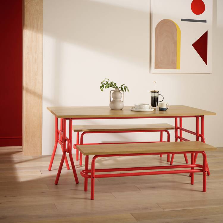 Habitat Ballon Red Dining Table & 2 Red Benches