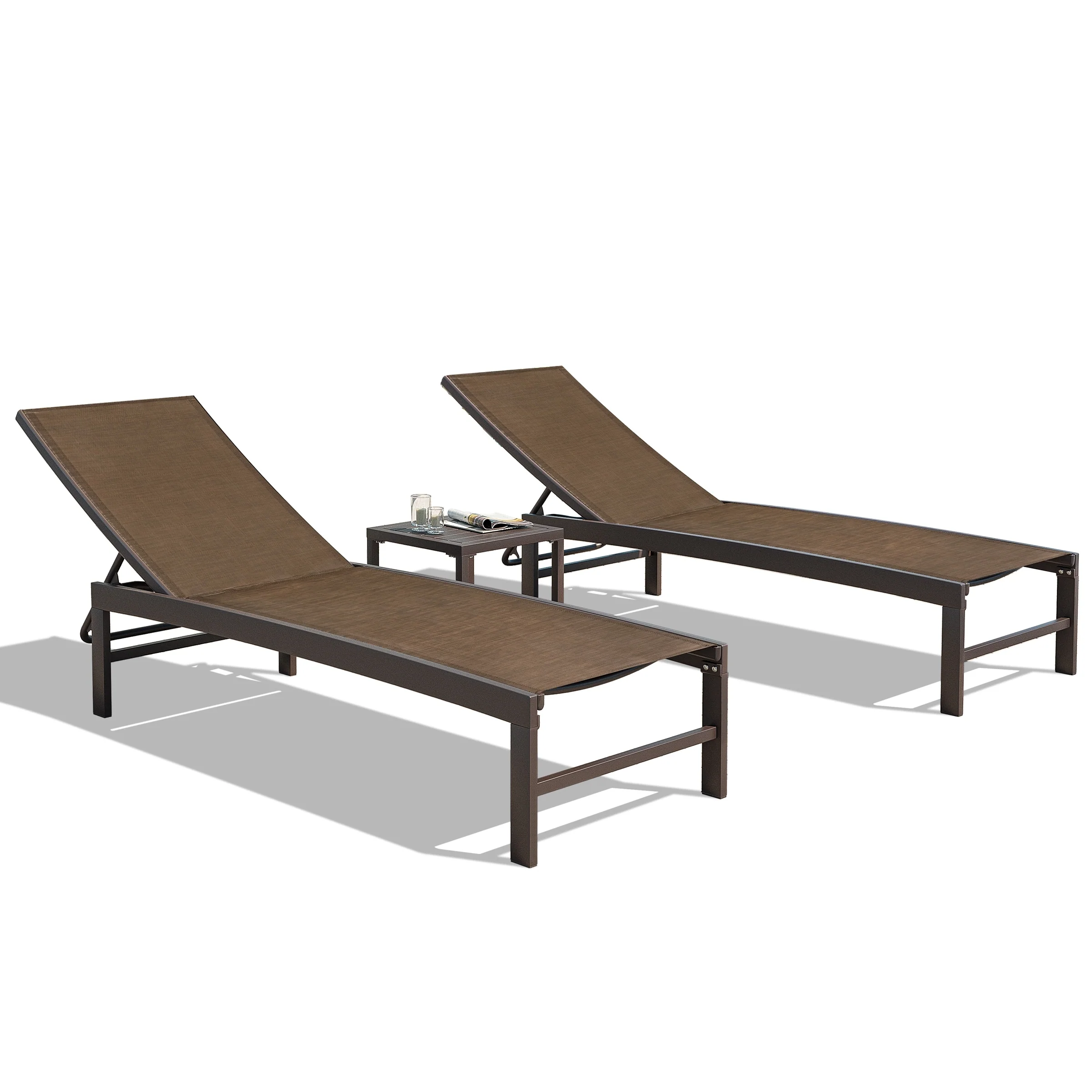 Outdoor Aluminum Chaise Lounge Chairs and Side Table, Sun Lounger with Adjustable Backrest
