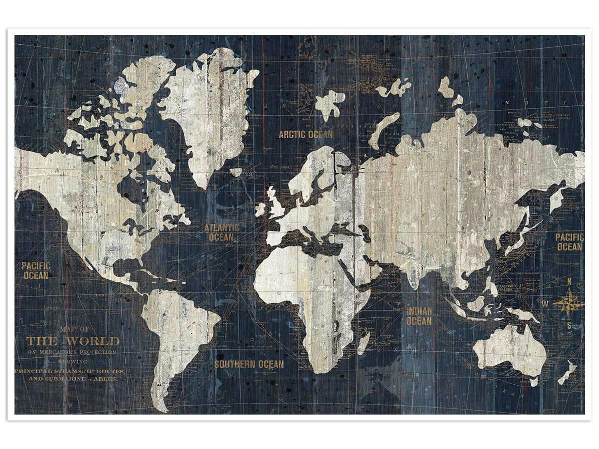 - Affiche carte du monde voies navigables sans cadre 90x60cm