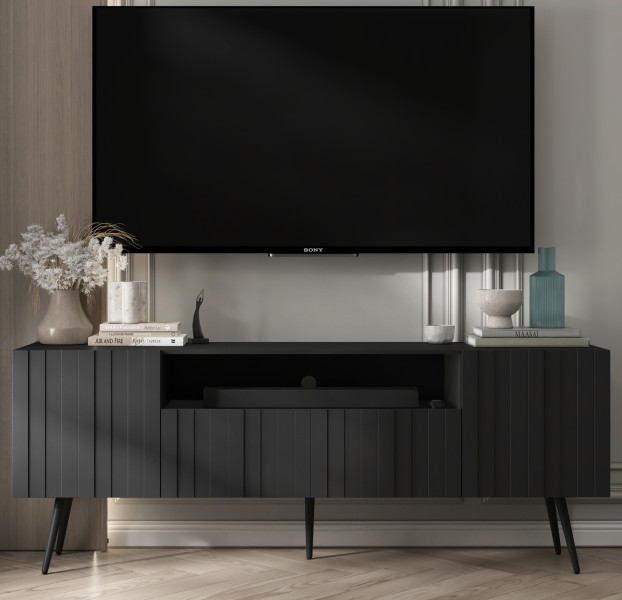 Komoda RTV Nowoczesna Szafka RTV Glamour Czarny Mat 150 cm