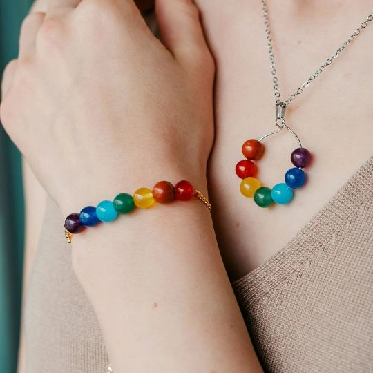 The Colourful Aura Genuine 7 Chakra Balancing Adjustable Dainty Crystal Beads Pendant Necklace