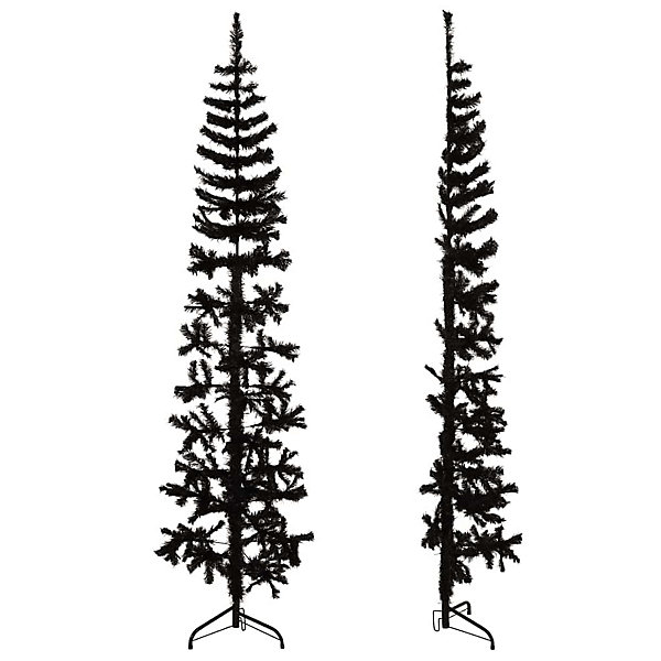 Demi sapin de Noël artificiel mince avec support Noir 240 cm vidaXL