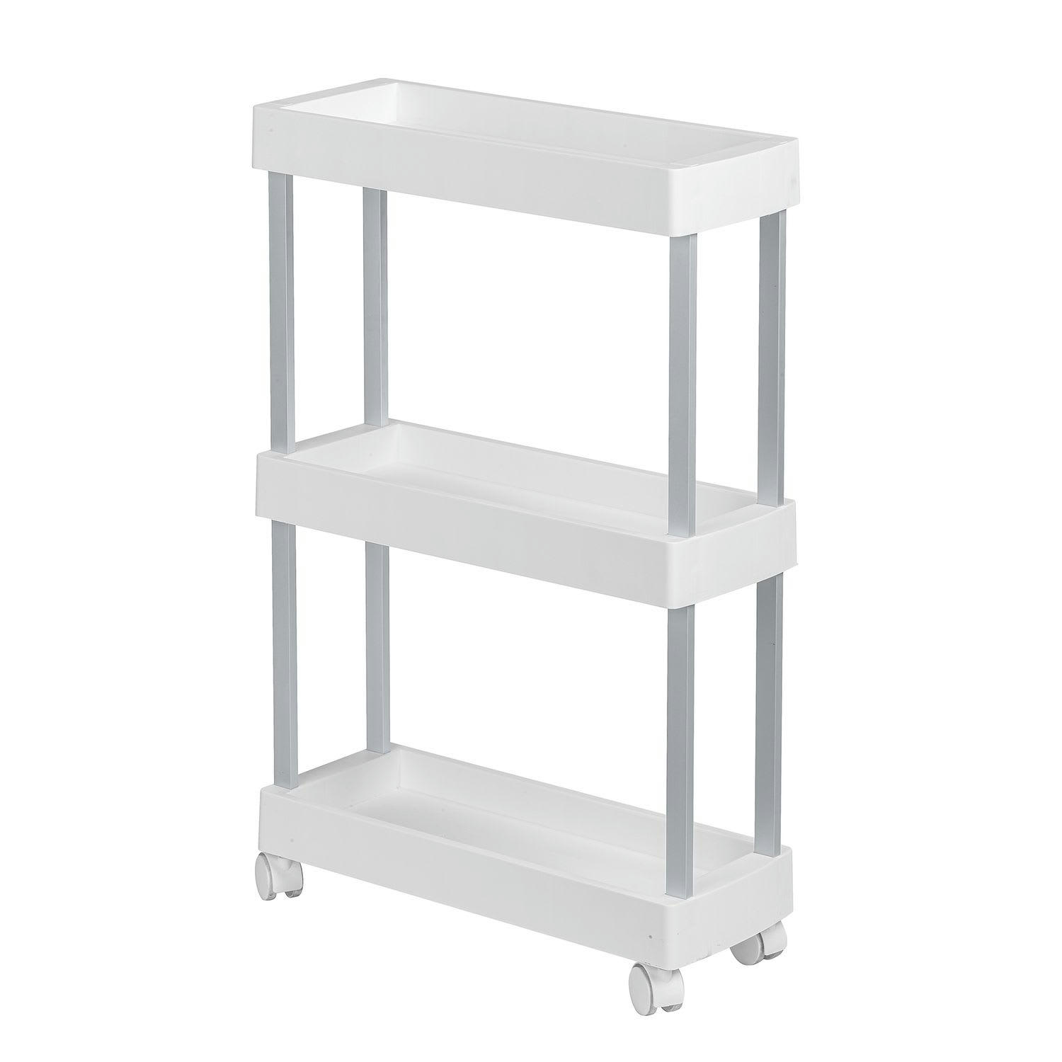 - Desserte 4 roulettes avec 3 étages de rangement blanc