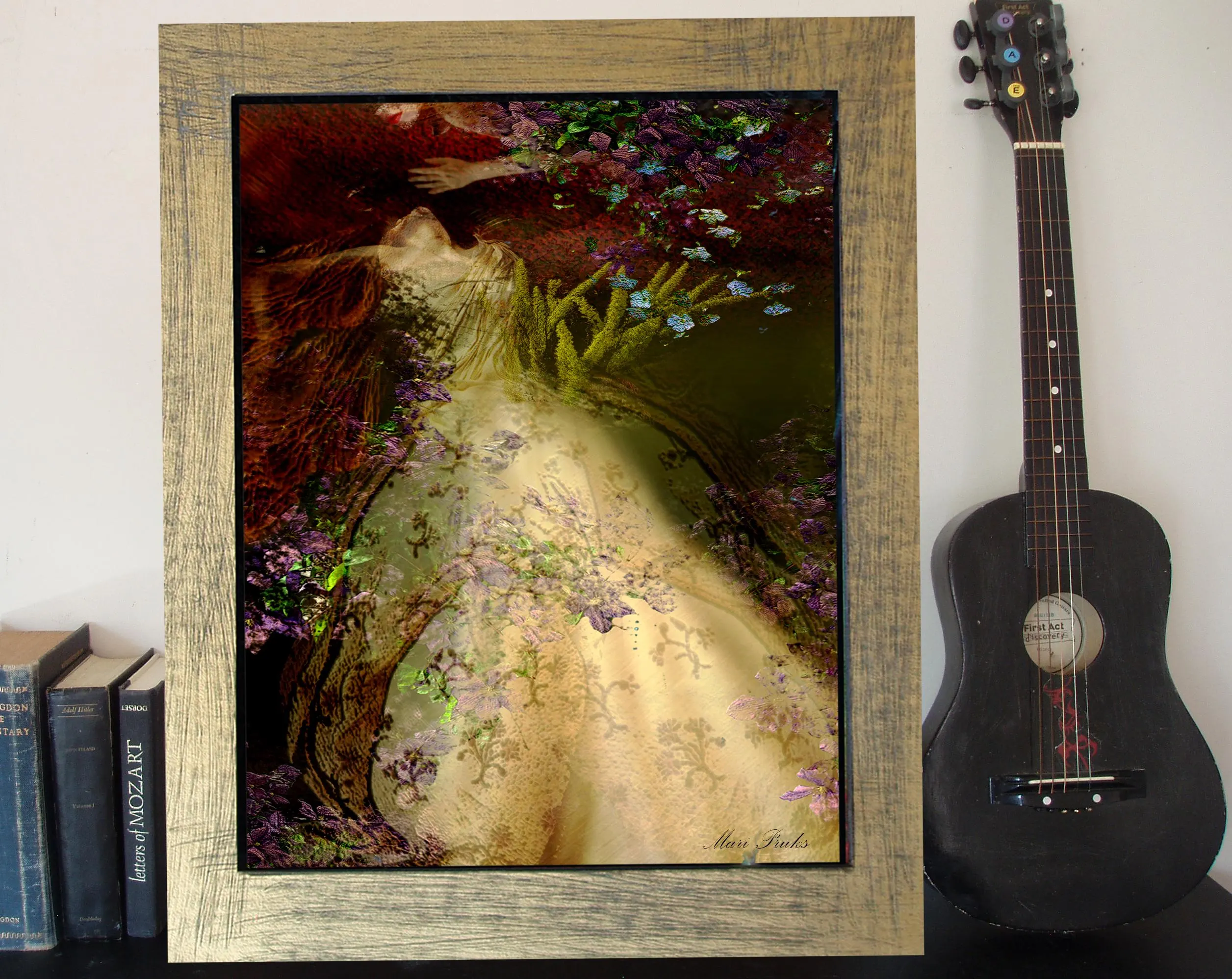 Ophelia 17x22/print/matted/ Limited Edition/ Mixed Media/large Ophelia/wall art/poetry/Ophelia art/flower girl/butterfly girl/feminine art