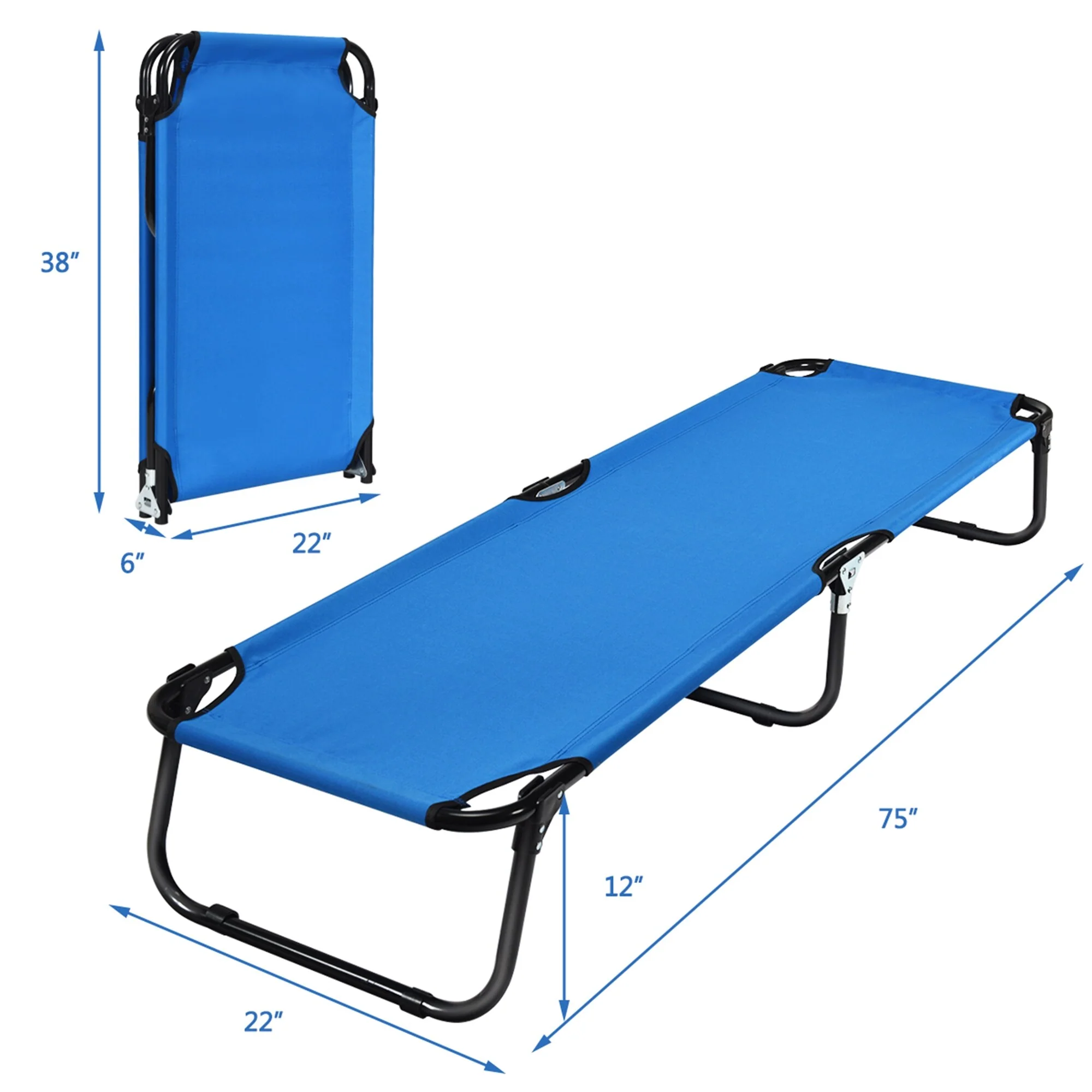 Gymax Blue Folding Camping Bed Outdoor Military Cot Sleeping