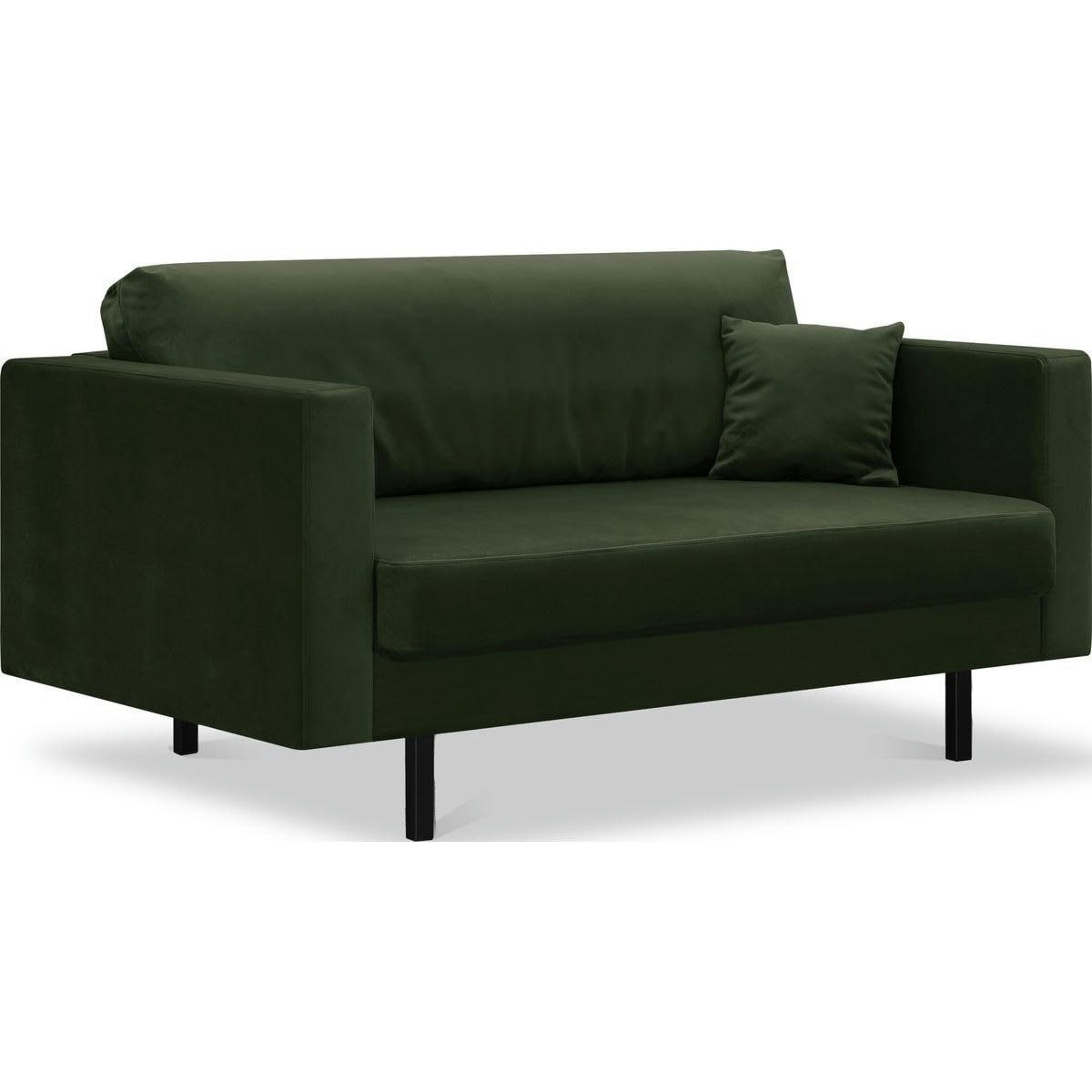 PIA - Canapé 2 places en velours vert forêt, pieds en métal noir