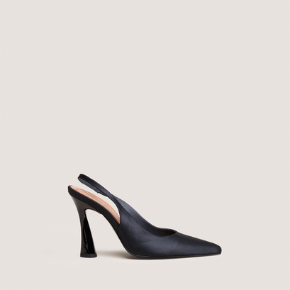 Escarpins slingbacks à bouts pointusen satin noir | DRESSY