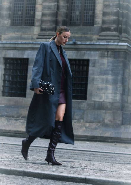 Bordeaux hoge stretch laarzen met kitten heel