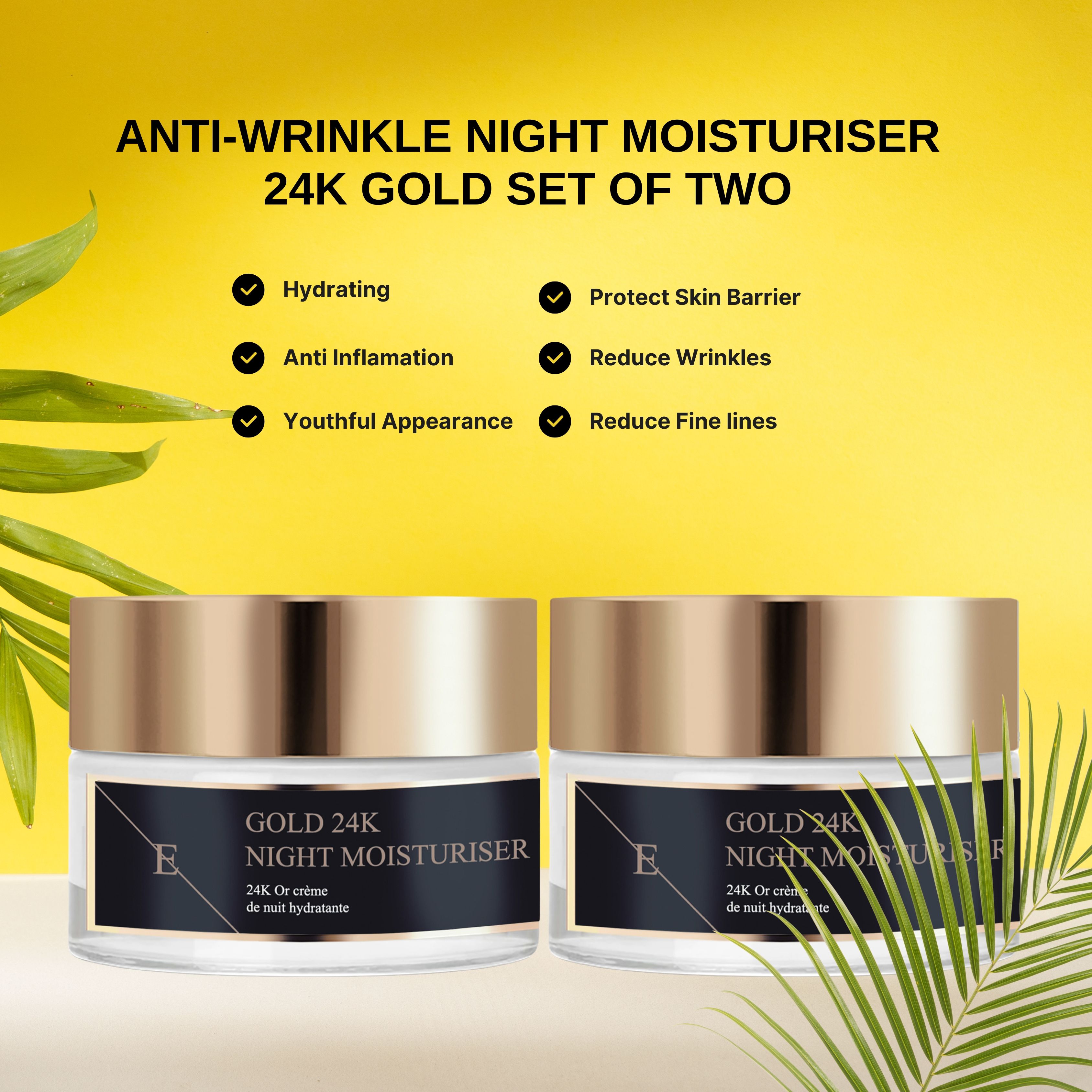 Erth Skin London 2 x Anti-Wrinkle Night Moisturiser 24k Gold 50ml