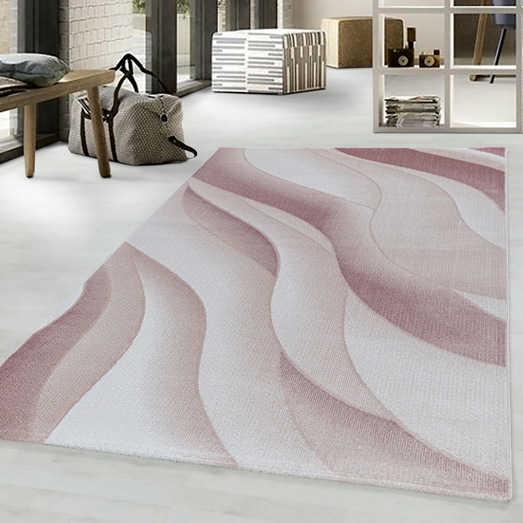 DIAMANT - Tapis à motifs vagues rose 140x200cm