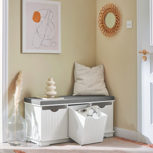 SoBuy Ławka na buty z 3 szufladami Biały 100x36x46cm Nowoczesny FSR30-W